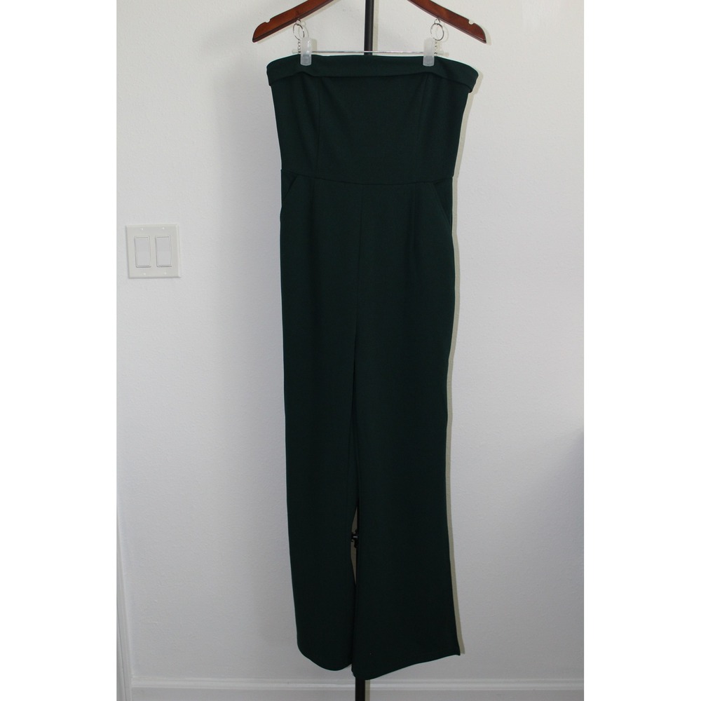 Prinbara Womens Strapless Wide Leg‎ Jumpsuit Hunter Green Formal Size S